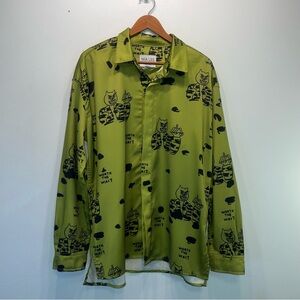 Mía Lee Urban Outfitters Exclusive Cat Graffiti Printed Satin Shirt Size Small